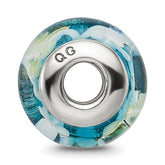 Sterling Silver Hand-Blown Glass Bead with Blue/Yellow Design